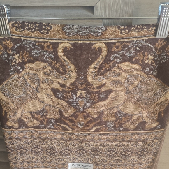 Pashmina Brown and Gold Elephant Design Shawl - Picture 5 of 10